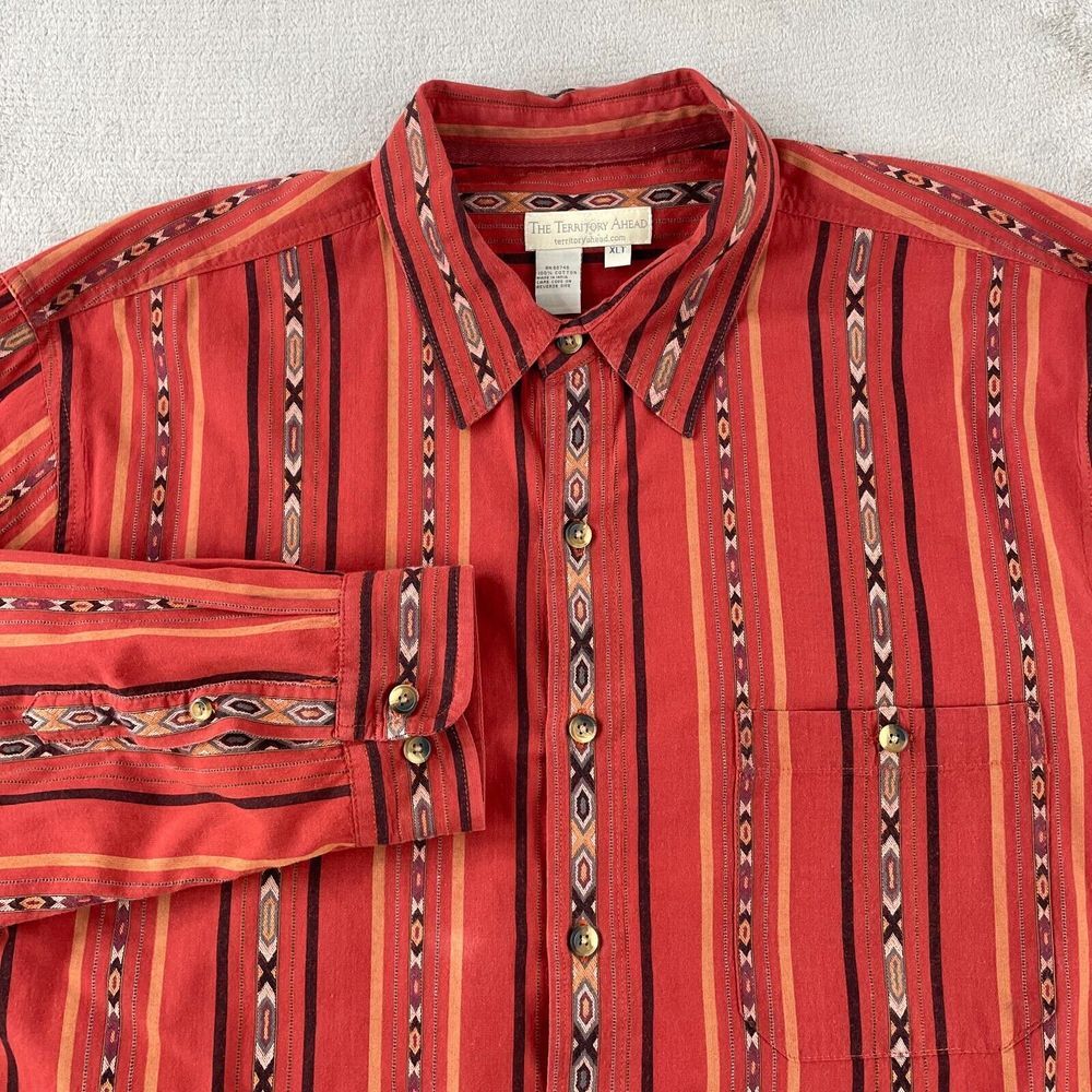 Territory Ahead Textured Shirt Men XLT Brick Red Aztec Southwestern Long Sleeve